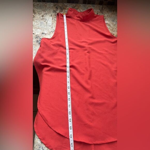 Paper crane, pumpkin colored high neck, high slit blouse - Picture 2 of 6